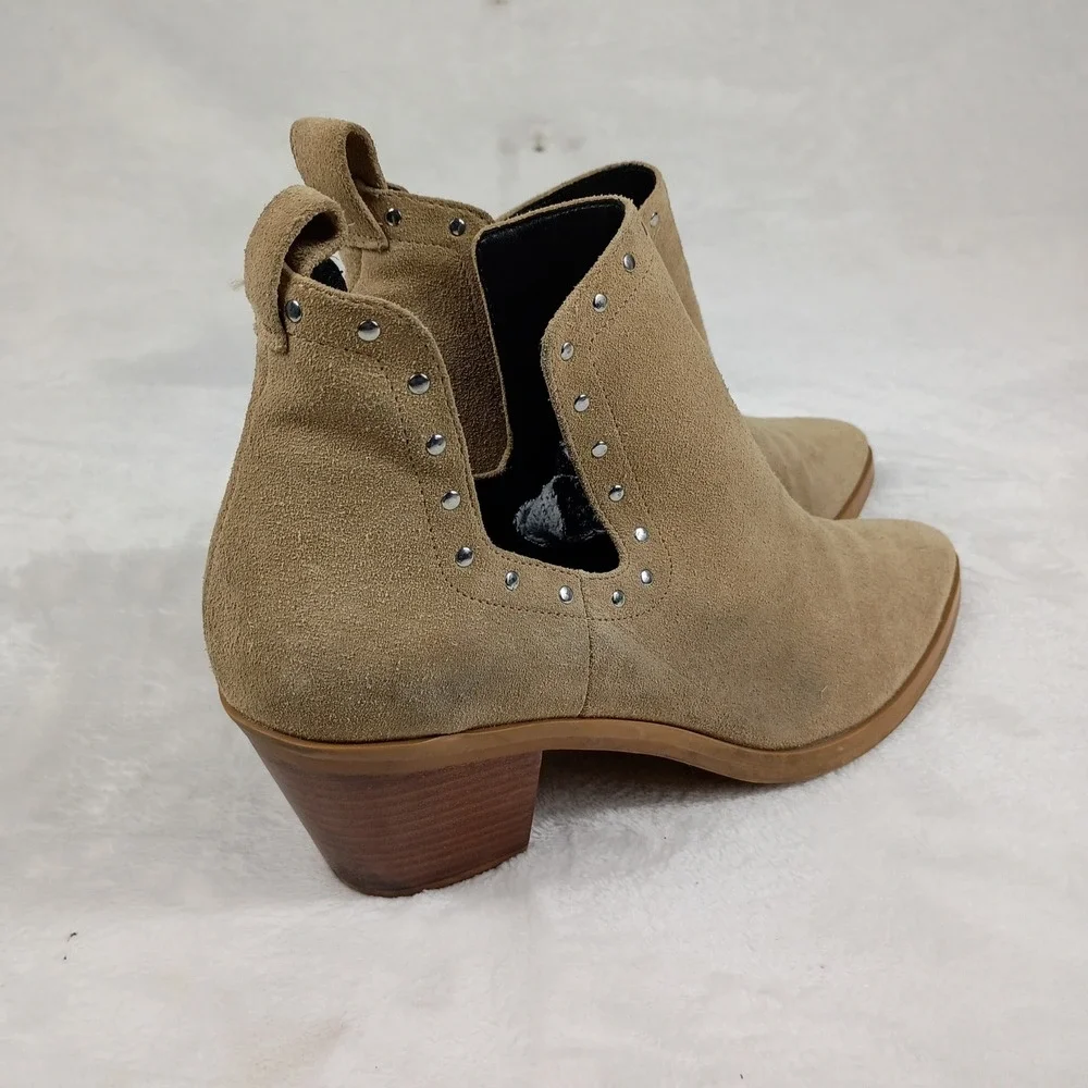 Rebecca Minkoff Suede Cut Out Studded Ankle Boots Tan Sand Womens 9.5 M